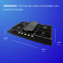 Parrilla Estufa Shorbull de 5 Quemadores con Comal y Vidrio Templado