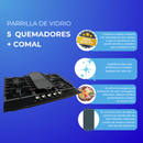 Parrilla Estufa Shorbull de 5 Quemadores con Comal y Vidrio Templado